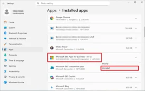 uninstall office 365 windows 11