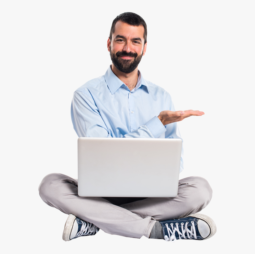 Illustration of a man holding a laptop