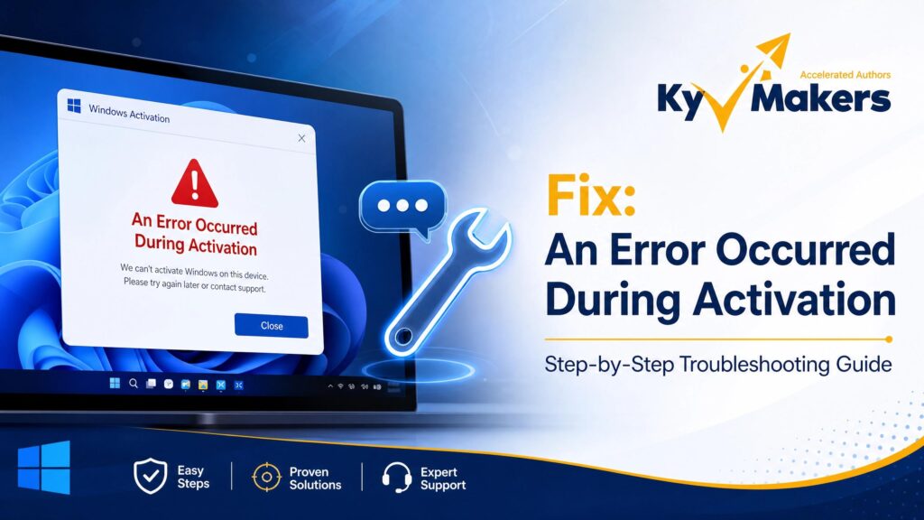 An error occurred during activation message shown on a Windows activation screen