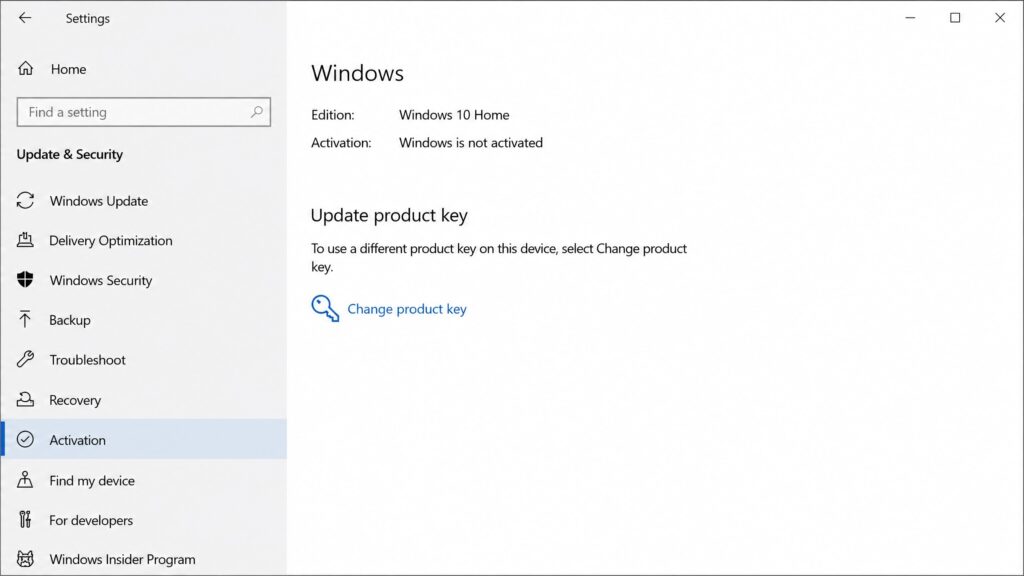 How to activate Windows 10 shown on the Settings activation screen with a product key