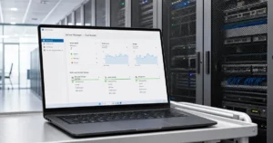 Server rack and technician laptop illustrating what to know before you buy Windows Server