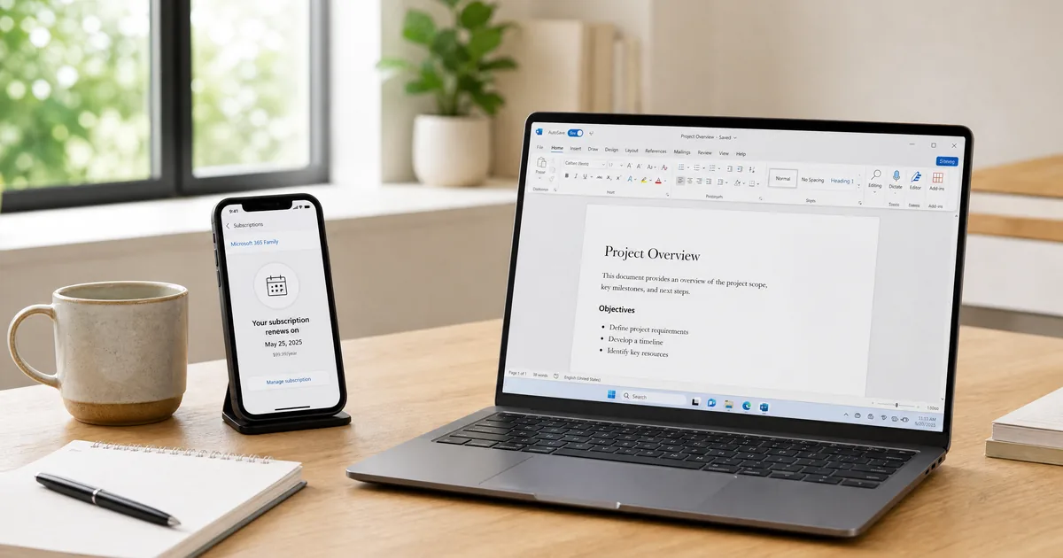 Comparing a subscription renewal reminder with Microsoft Office bought without a subscription