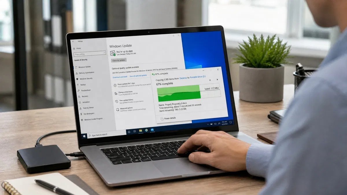 Backing up files to an external hard drive before upgrading Windows 10 to Windows 11