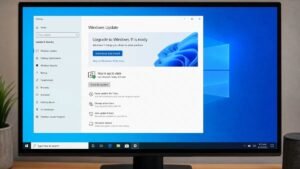 Windows Update settings on Windows 10 showing the Windows 11 upgrade offer ready to download and install