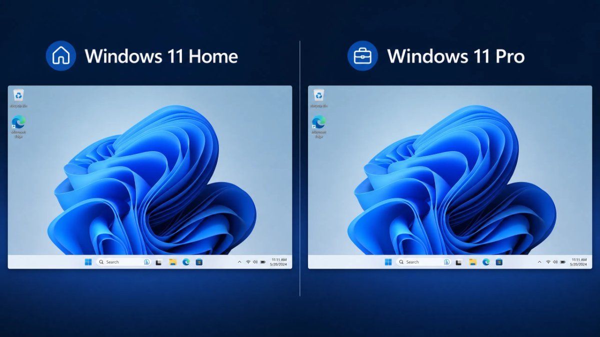 windows 11 home vs pro – identical Home and Pro desktops side by side