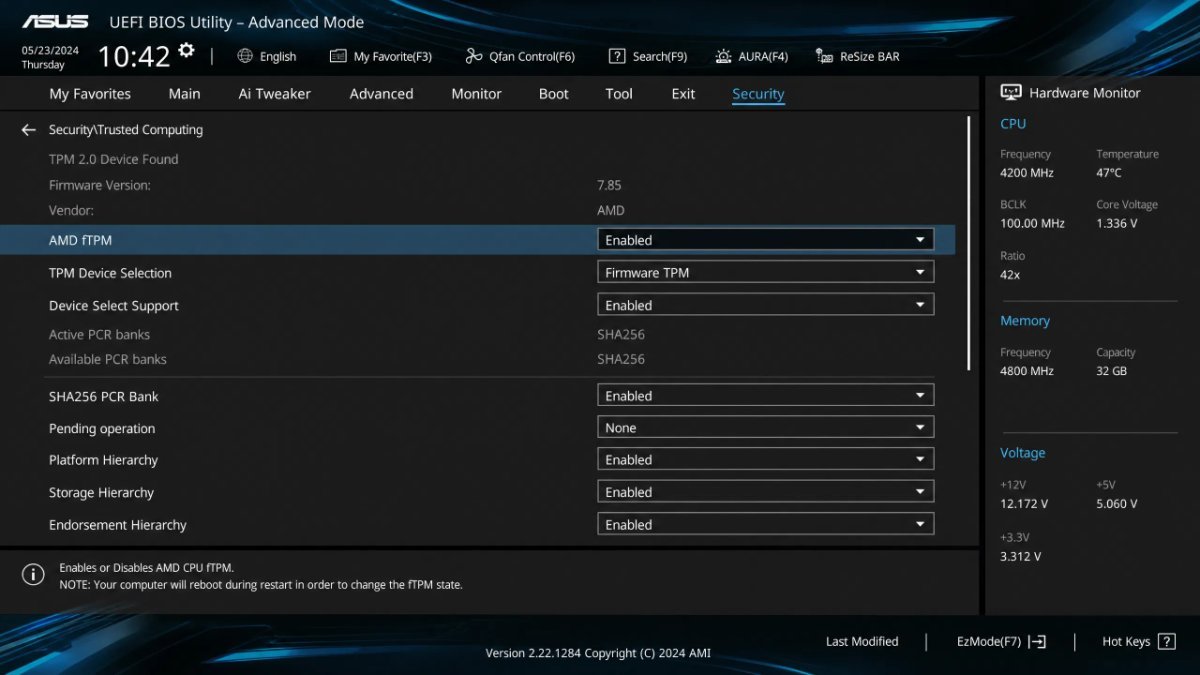 windows 11 requirements – enabling AMD fTPM in BIOS security settings