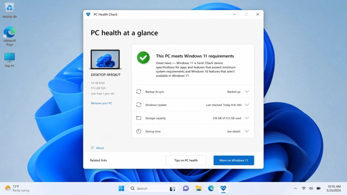 windows 11 requirements check – PC Health Check app showing this PC meets Windows 11 requirements